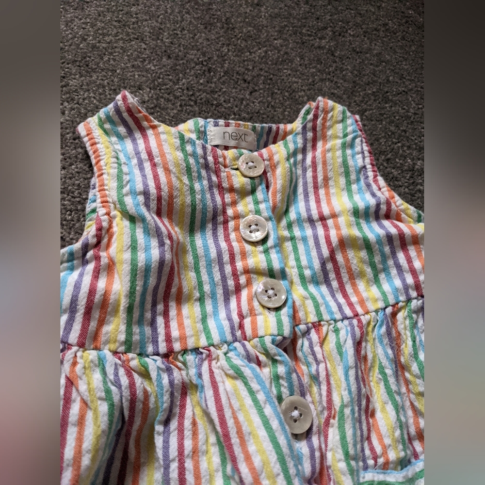 2 Next summer cotton dresses baby girl 6-9 months floral stripes - Picture 5 of 10